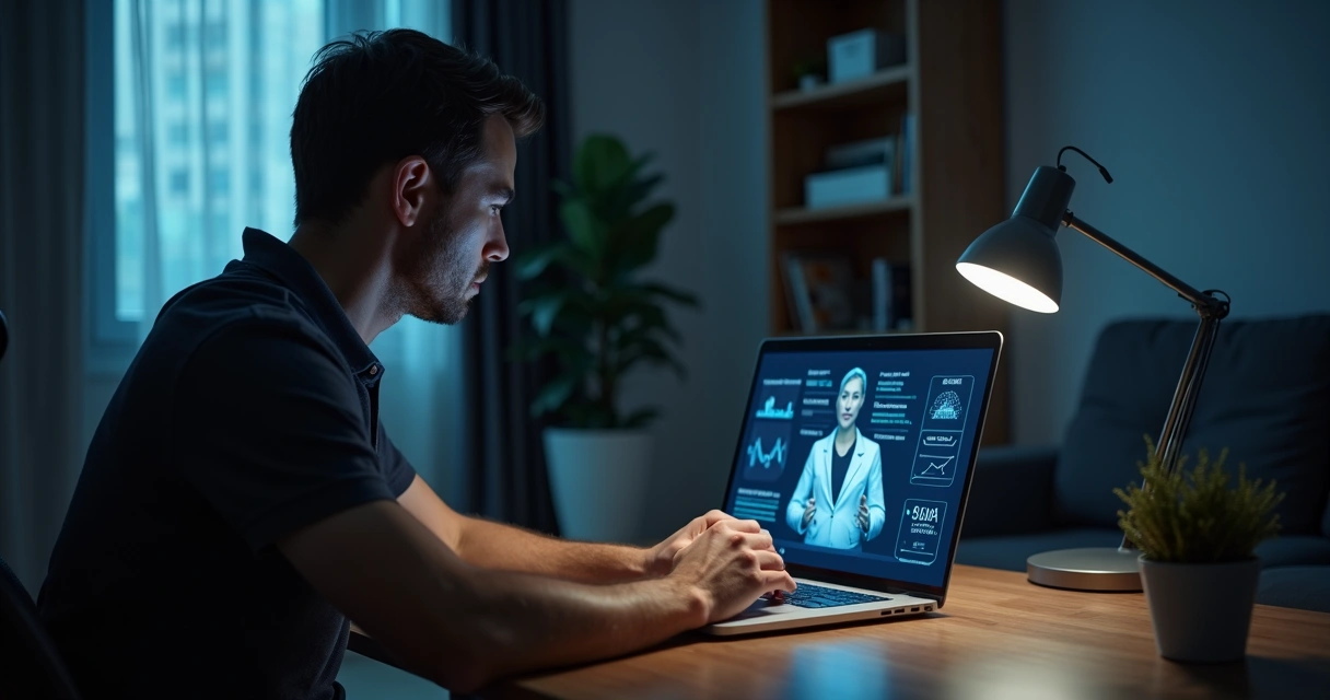 Homem em consulta online confidencial com terapeuta sobre disfunção erétil psicogênica 