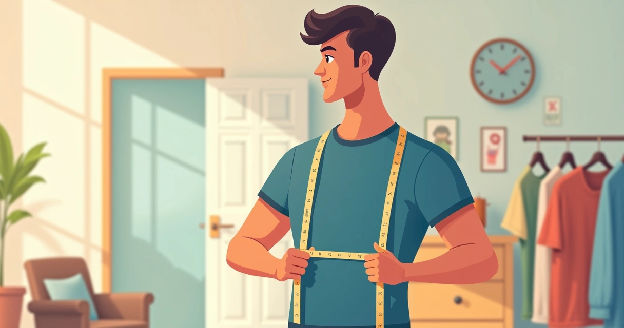 Homem medindo ombro e tórax para escolher camiseta masculina