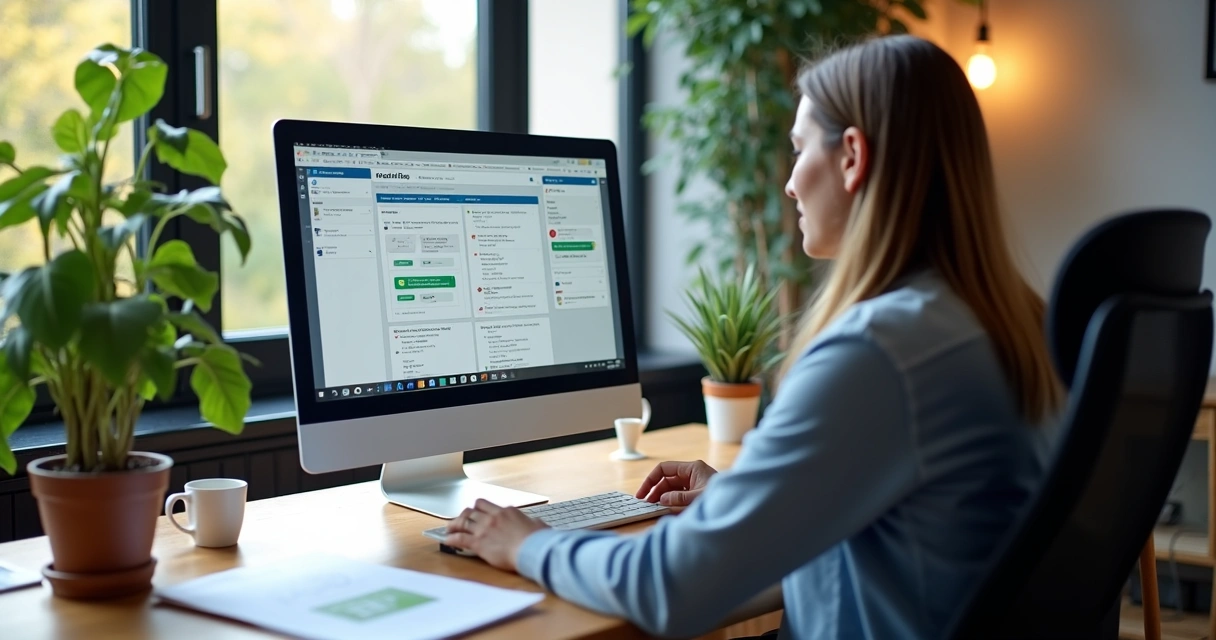 Pessoa trabalhando no computador ajustando automação de campanhas 