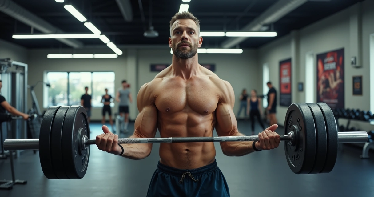 Homem treinando musculação em academia moderna