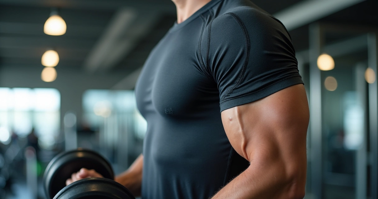 Homem treinando usando camiseta esportiva tecnológica com costura reforçada