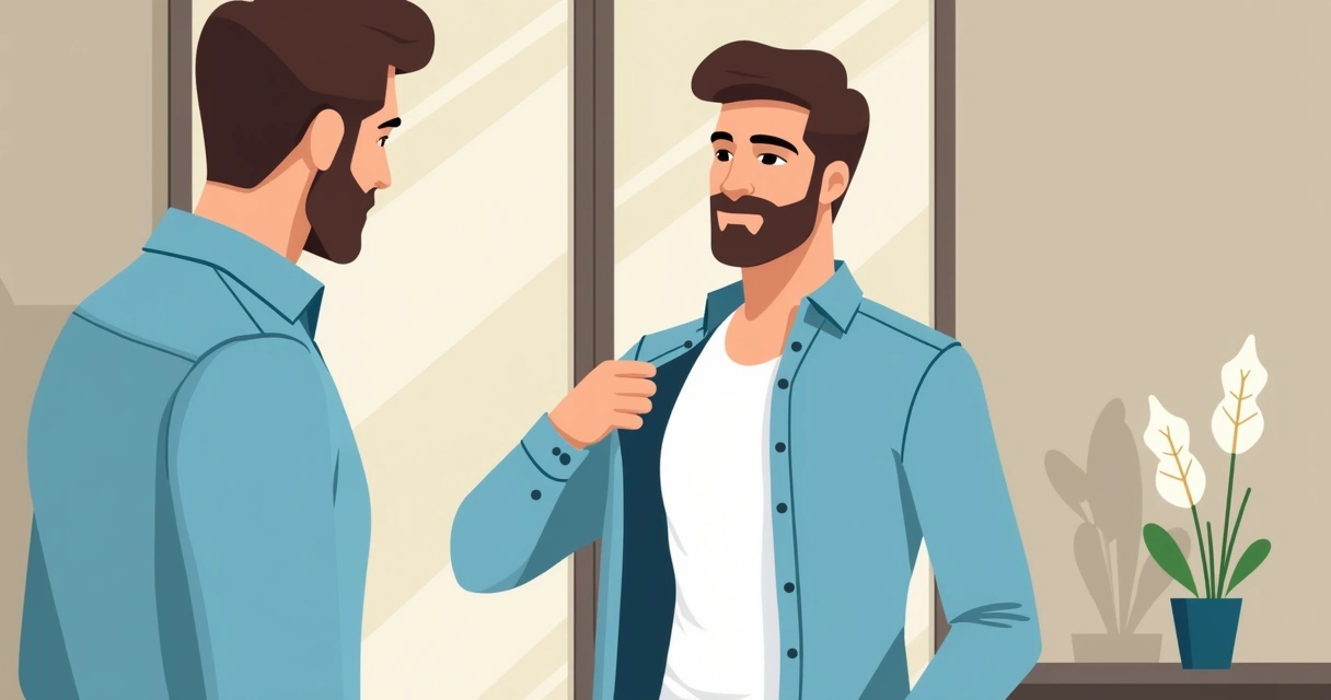 Homem vestindo camiseta interna branca sob camisa social azul claro