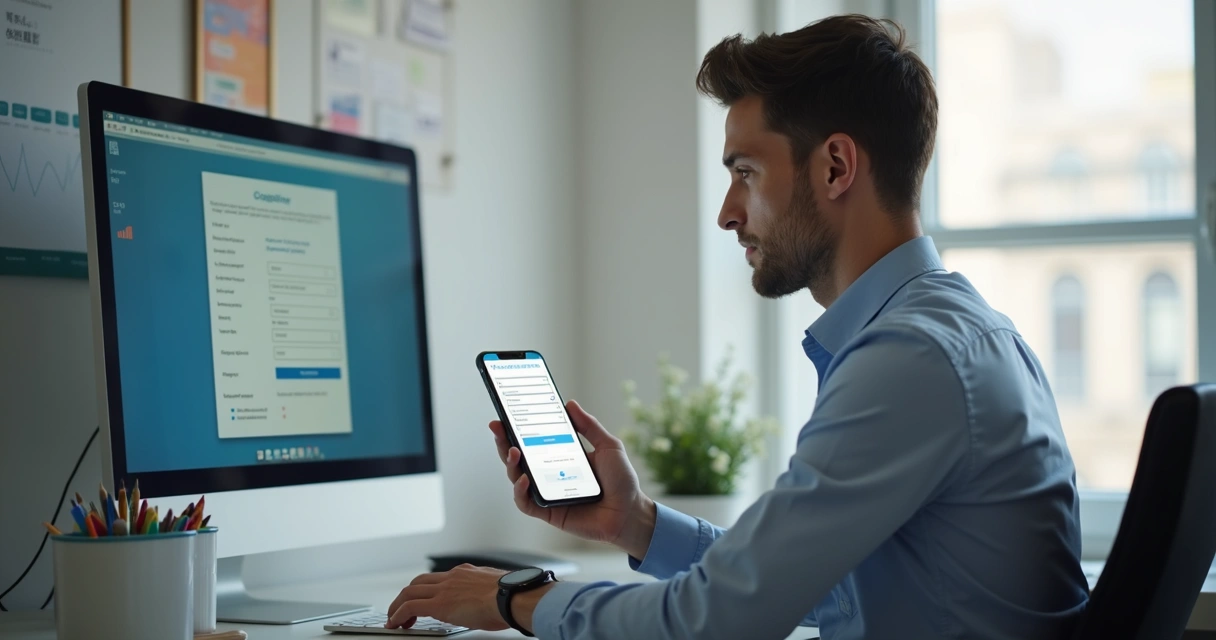 Homem conferindo cadastro automático em smartphone