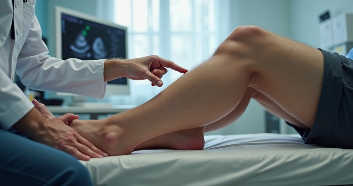 Pernas masculinas com veias aparentes em avaliação vascular 