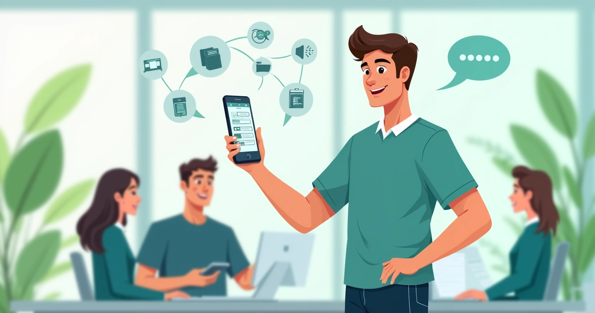 Vendedor segurando celular mostrando catálogo digital 