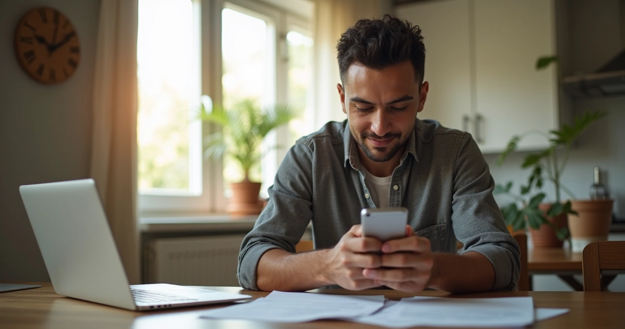 Homem conferindo fatura do cartão de crédito no celular 