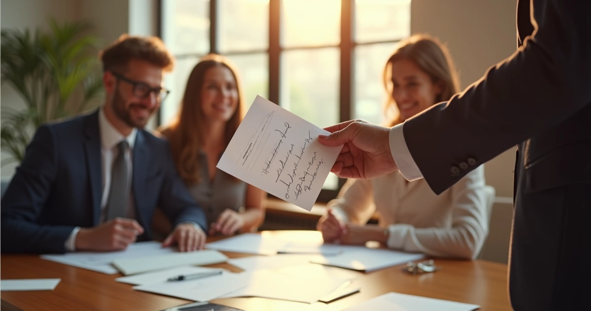 Carta escrita à mão sendo entregue a um colaborador 