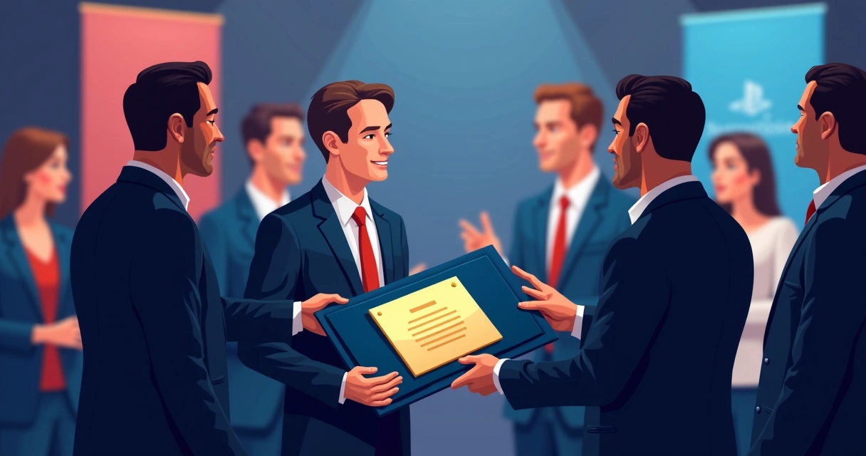 Palestrante recebendo placa de homenagem em pasta de veludo 