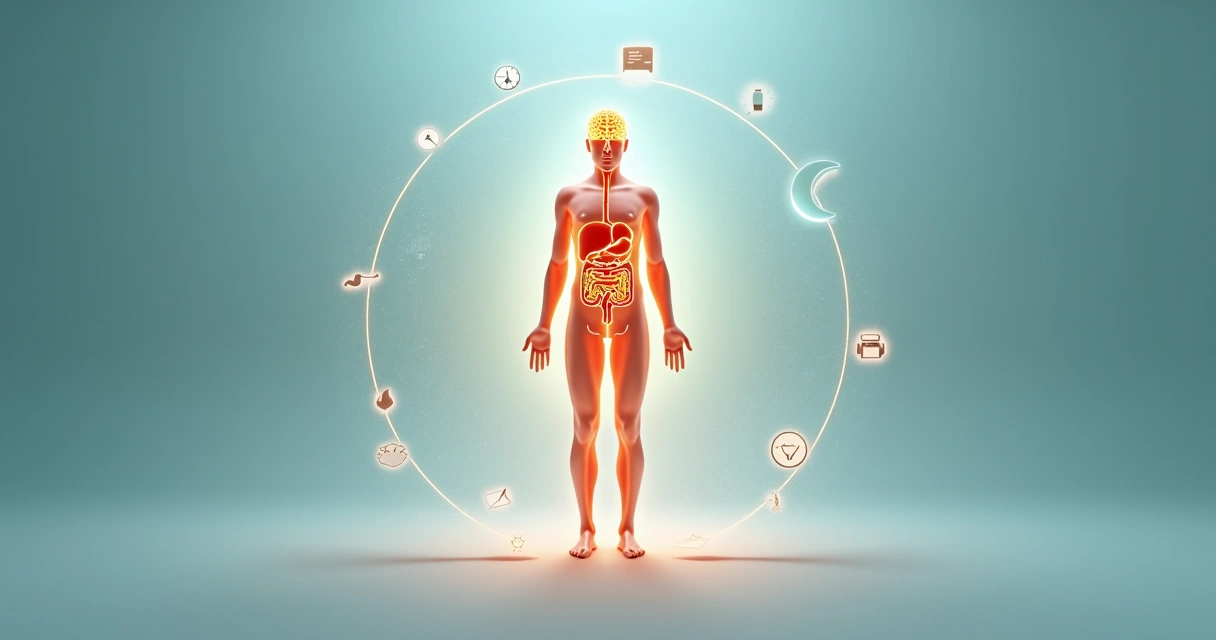 Ilustração realista de corpo humano equilibrando energia, mente e bem-estar 