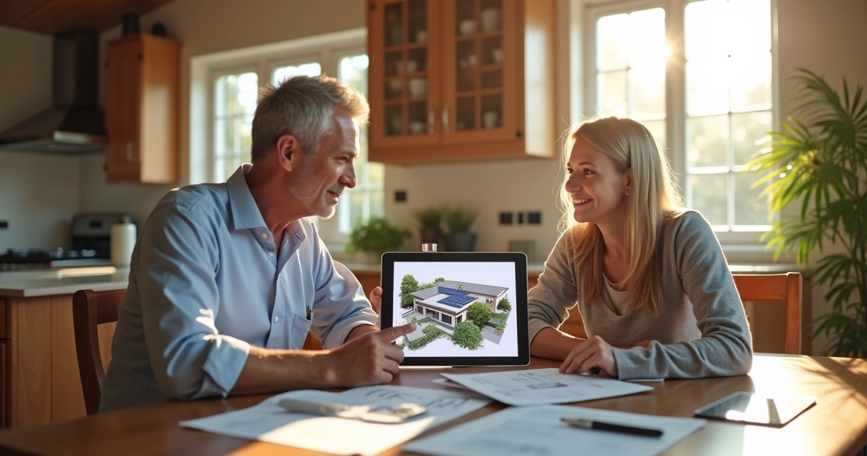 Homeowner discussing solar options with sales rep 