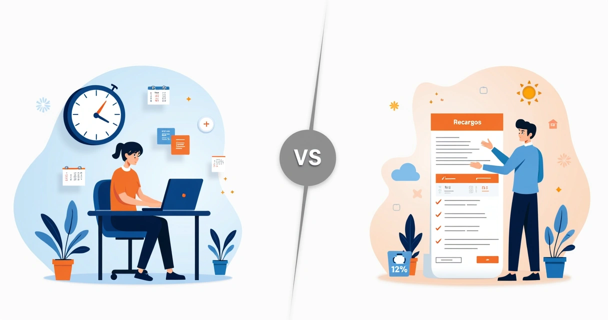 Ilustración comparativa de horas extras y recargos en una planilla laboral 