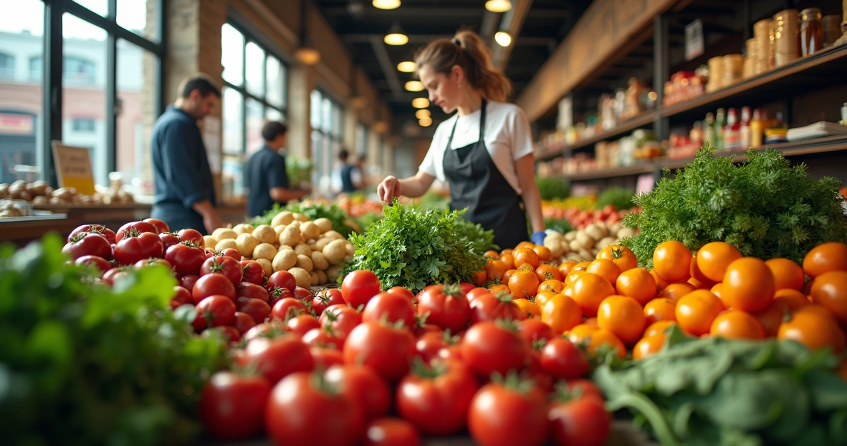 Prateleira de hortifruti com etiqueta de preço alterada. 