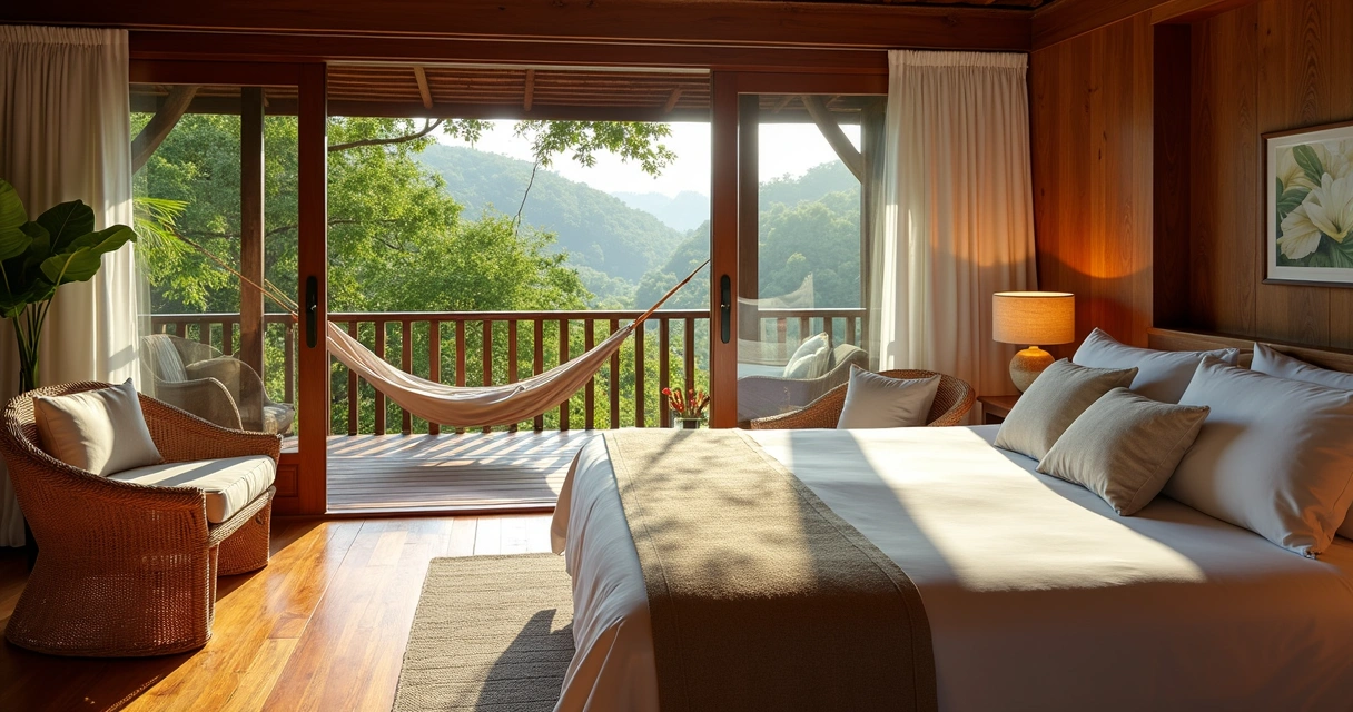 Quarto boutique com varanda para a natureza 