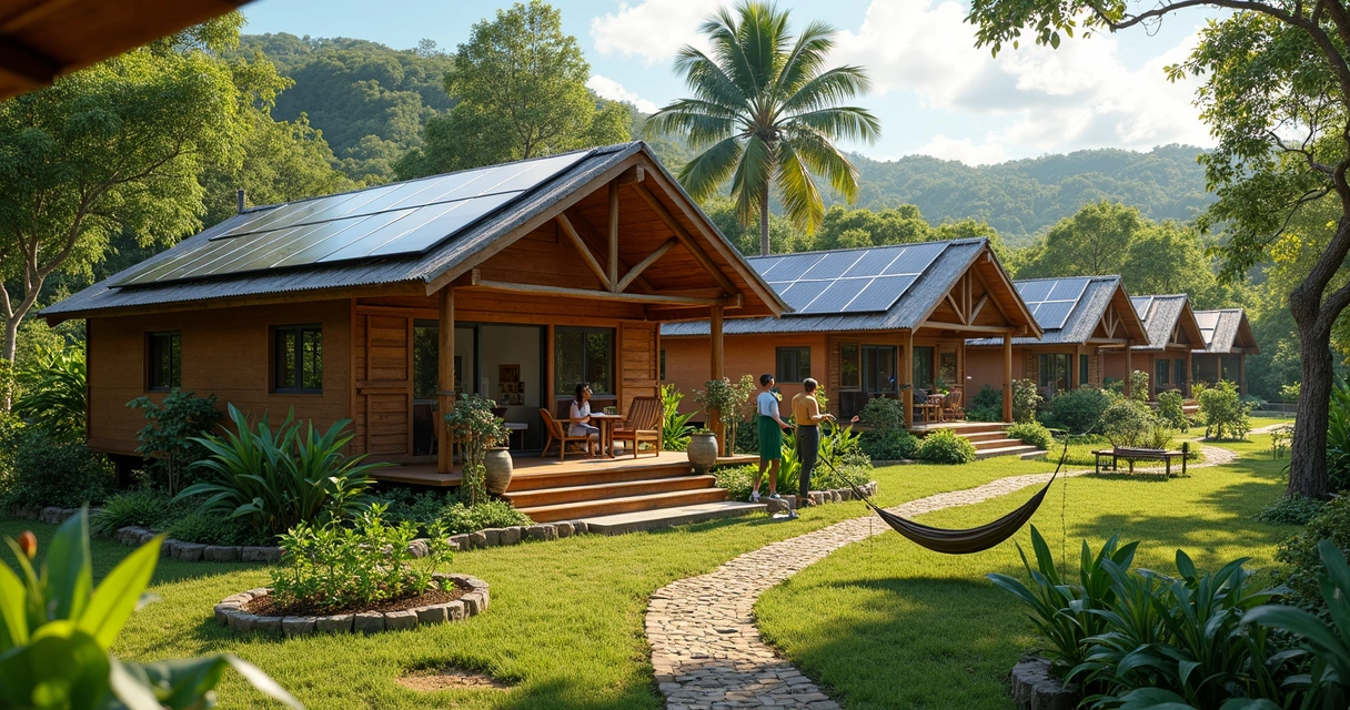 Pousada ecológica com painéis solares e jardim nativo 