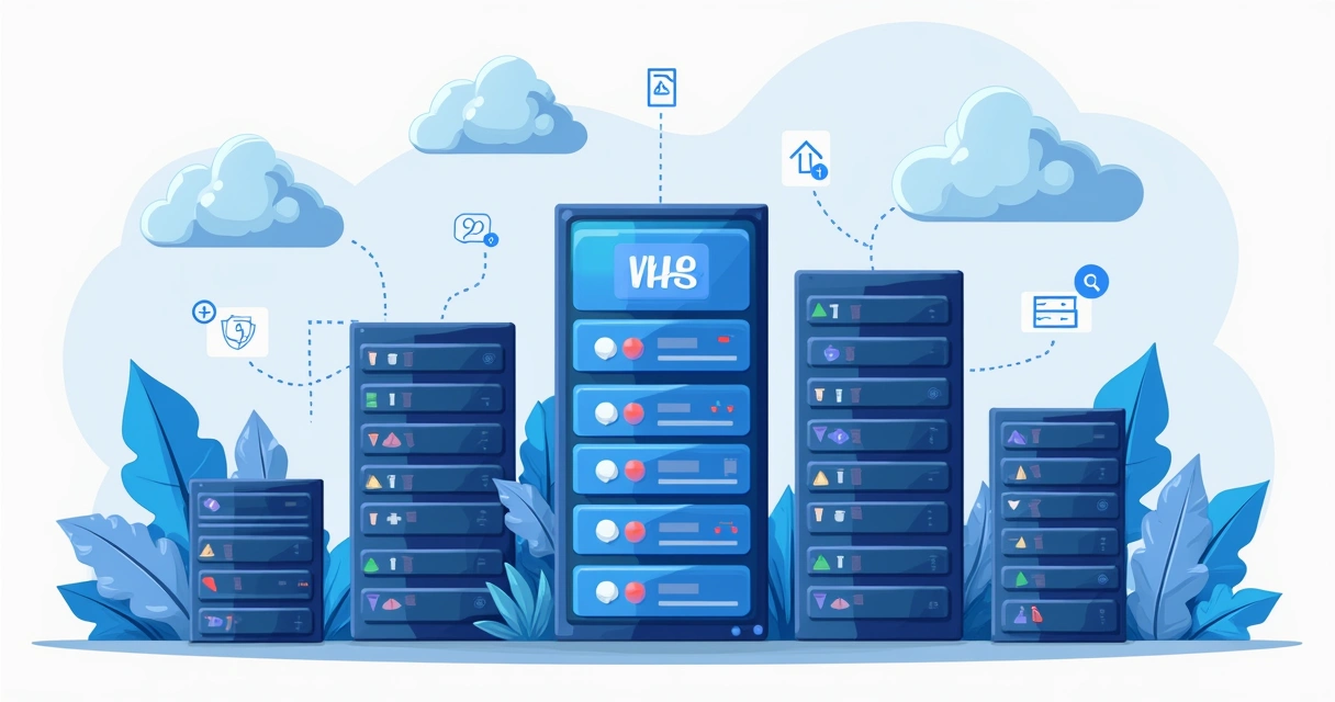 Servidores de hospedagem representando diferentes tipos em um ambiente digital 