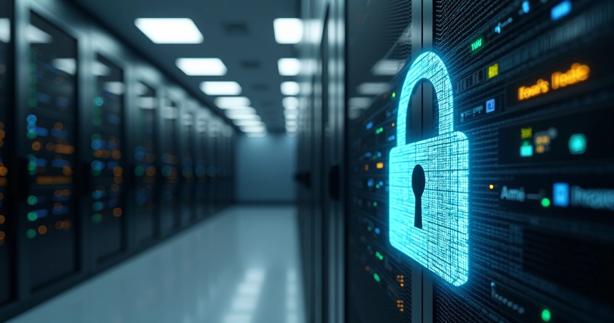 Servidor de hospedagem protegido com cadeado digital 