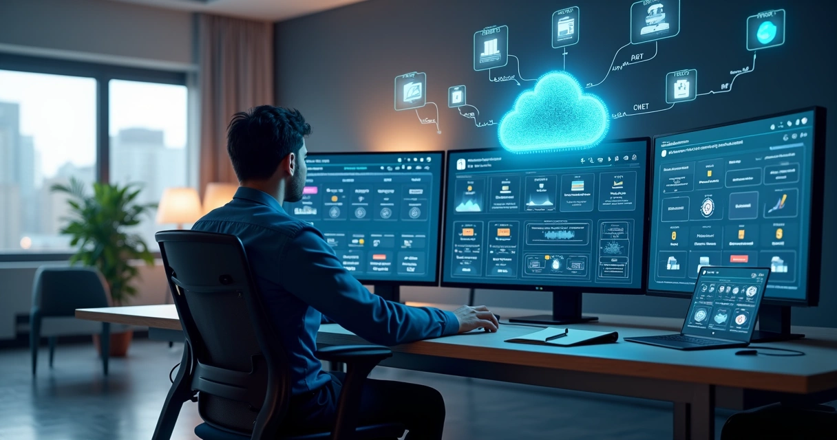 Painel de controle de hospedagem de tecnologia com múltiplas ferramentas SaaS e open source conectadas na nuvem 