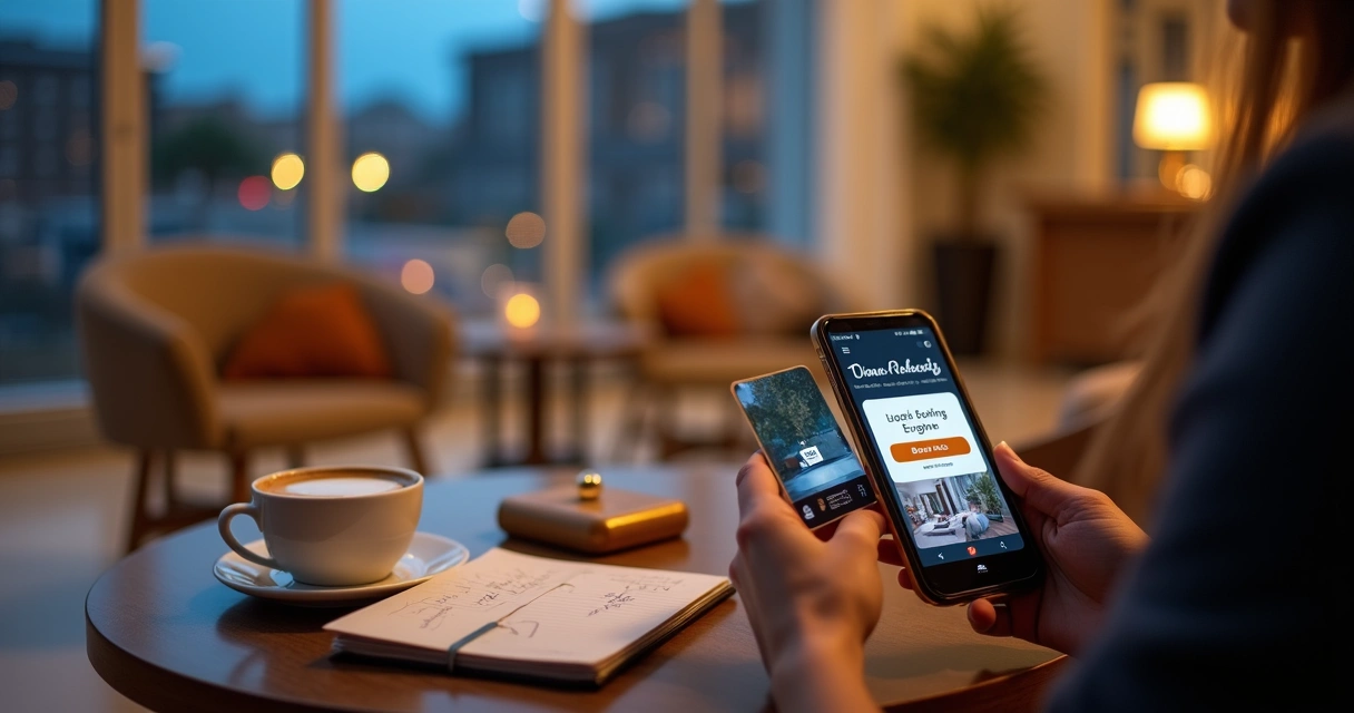 Hóspede em hotel fazendo reserva direta pelo smartphone com cartão de crédito na mão 