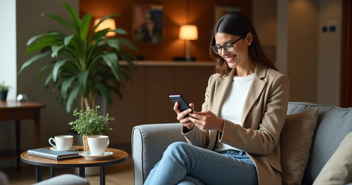 Hóspede usando celular para indicar hospedagem