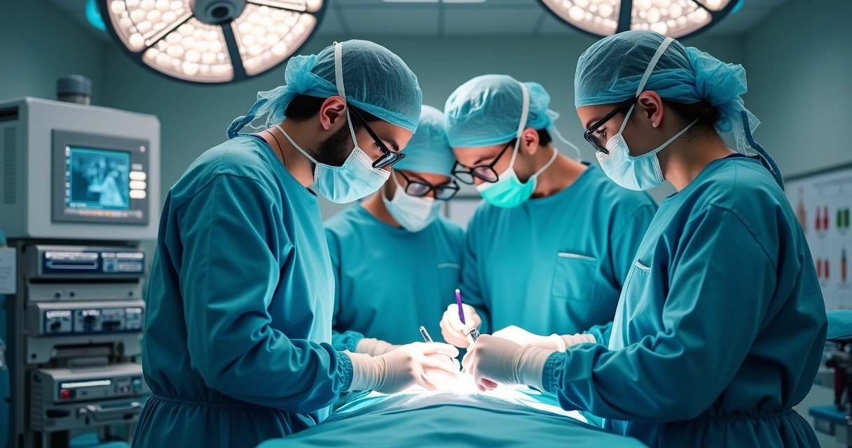 Equipe médica durante cirurgia em hospital 