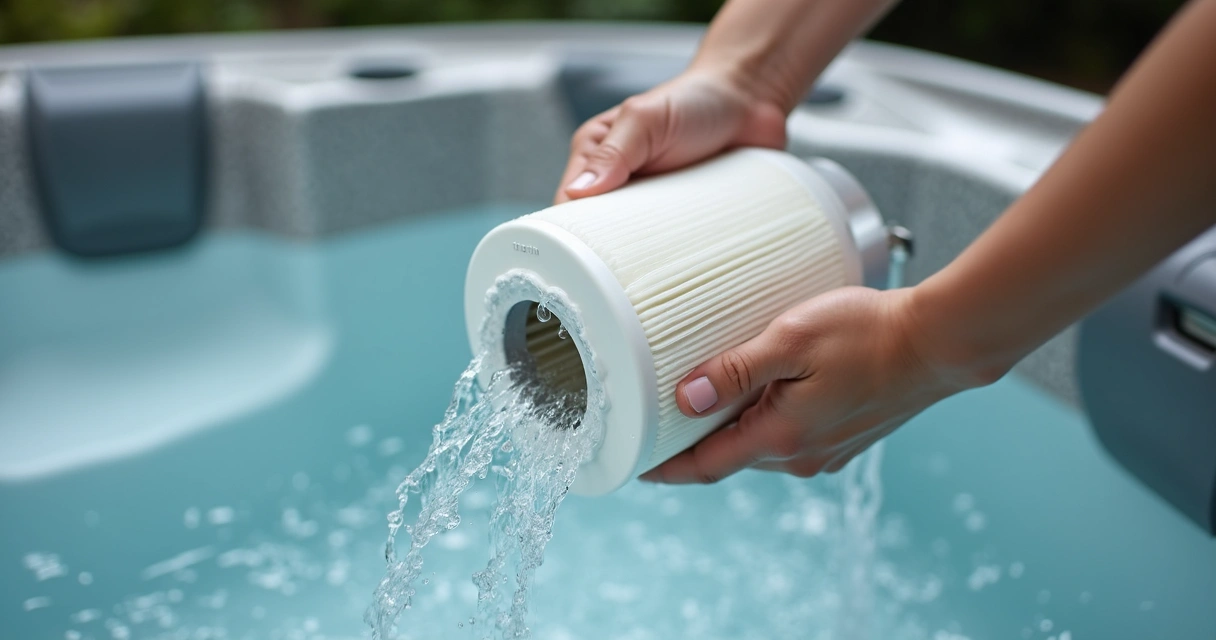 Cleaning hot tub filter cartridge 