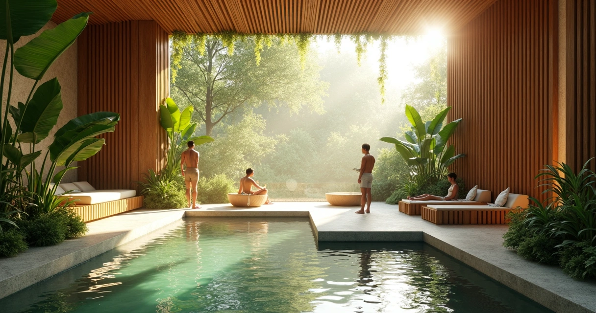 Espaço de bem-estar sustentável em hotel com plantas ao redor 