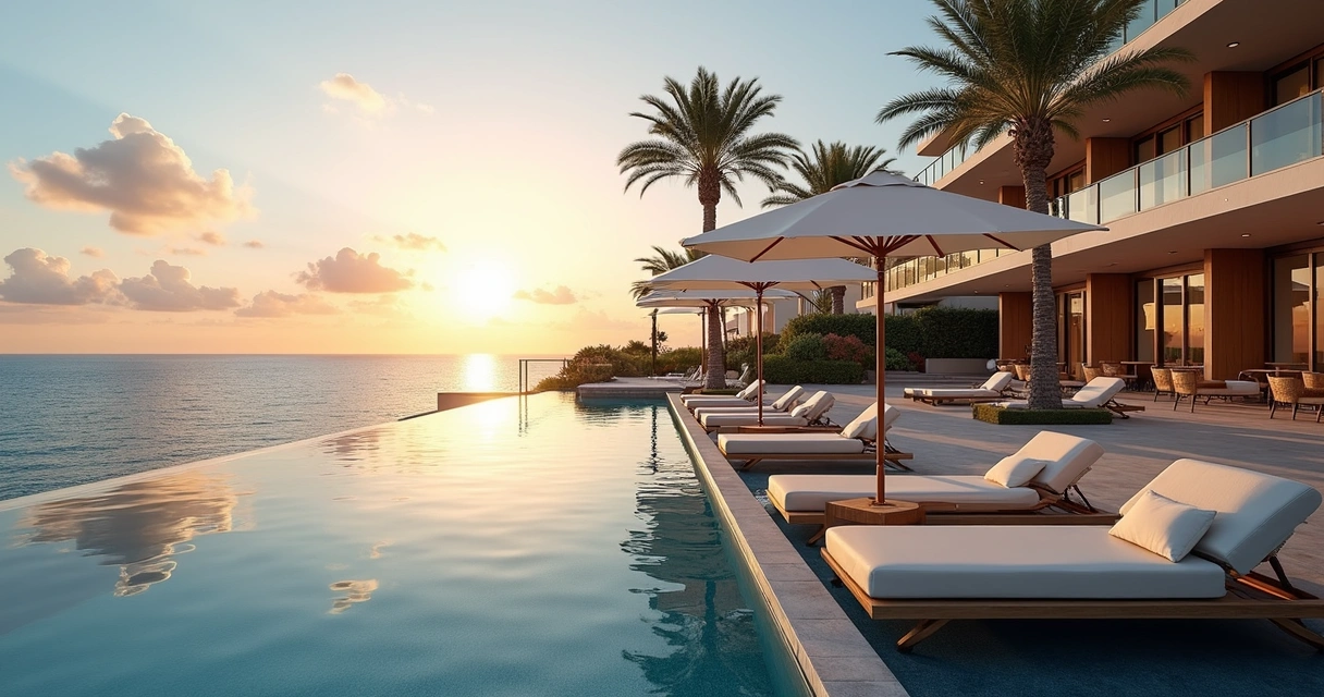 Piscina de borda infinita com vista para o mar no Hotel Fasano Salvador ao entardecer 