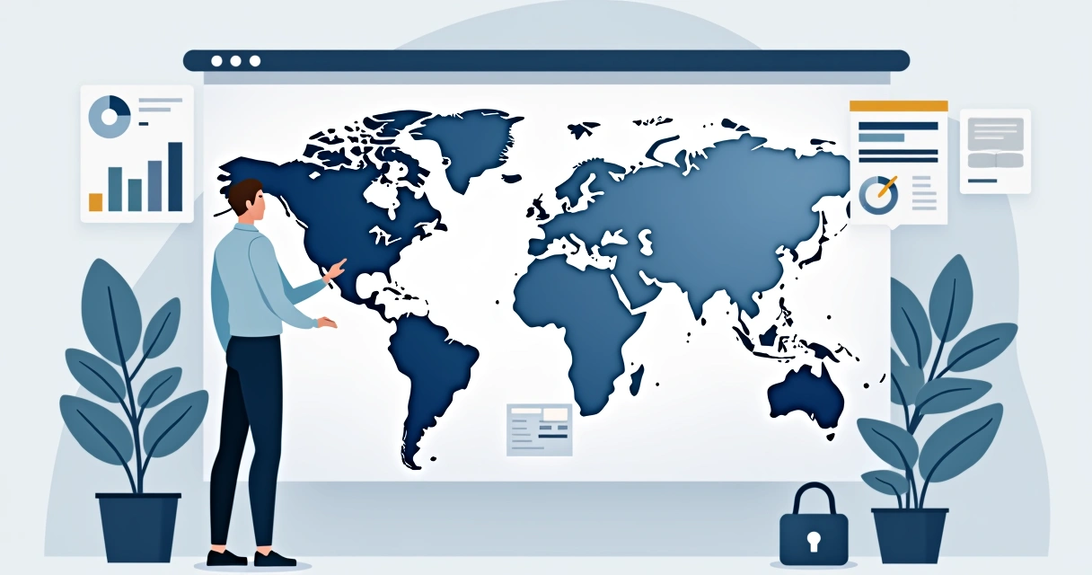 HR manager overseeing global payroll and compliance charts 