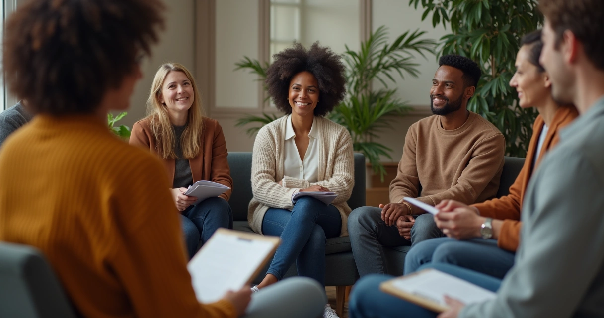 People sitting in a circle, sharing and listening. 