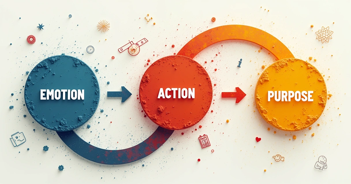 Illustrated loop showing emotion, action, and purpose connections 