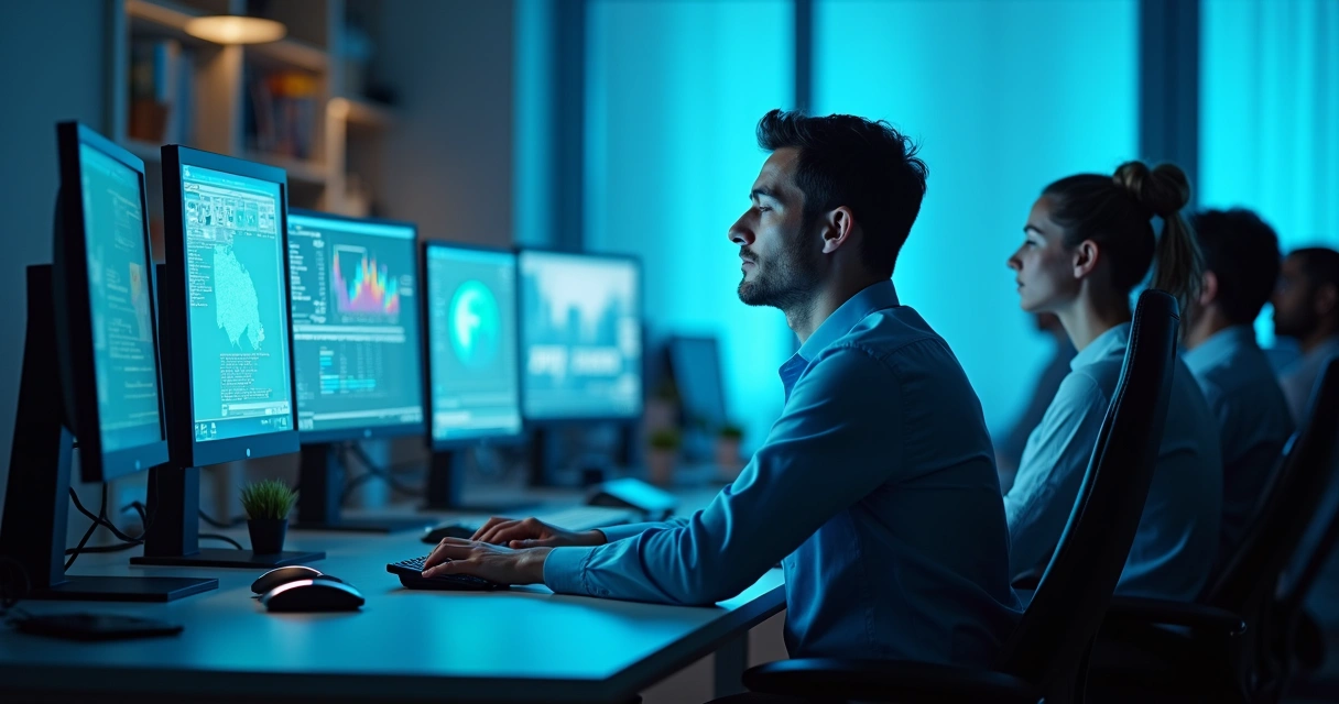 Person radiating calm in a high-tech office 
