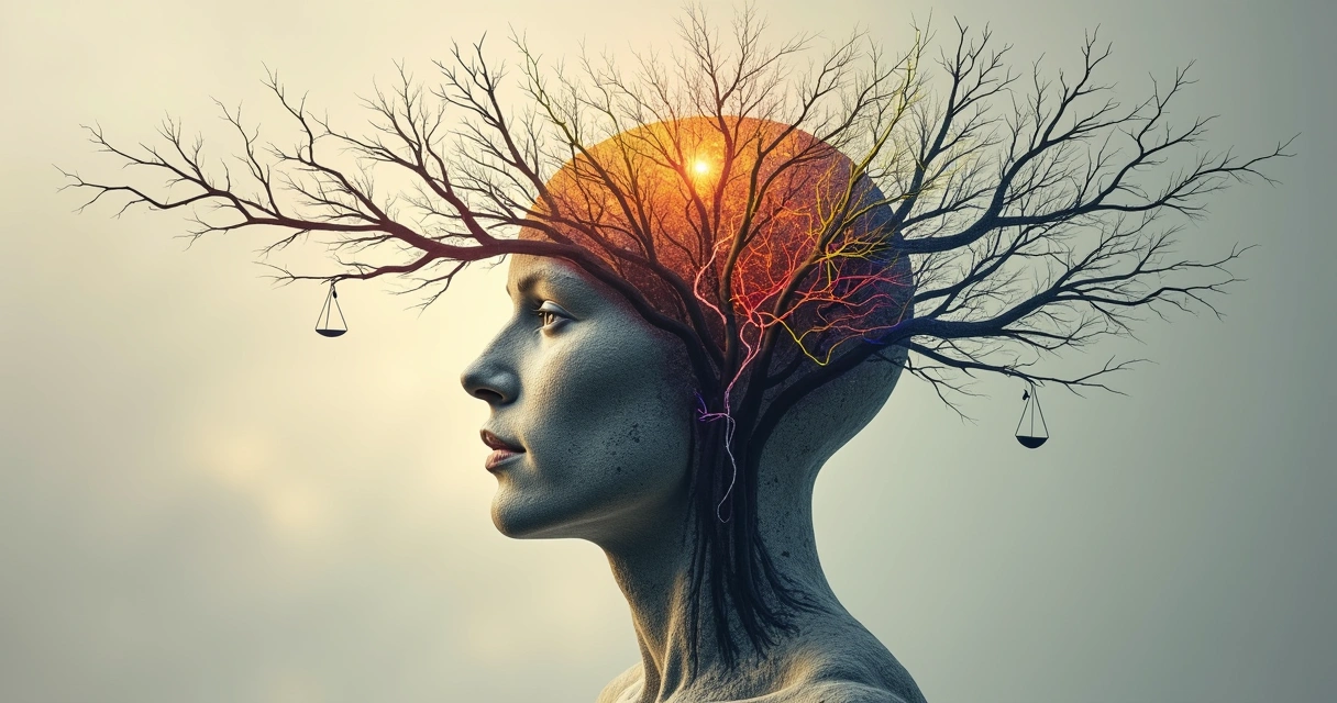 Human head with illustration of mind, branches of philosophy and psychology intersecting