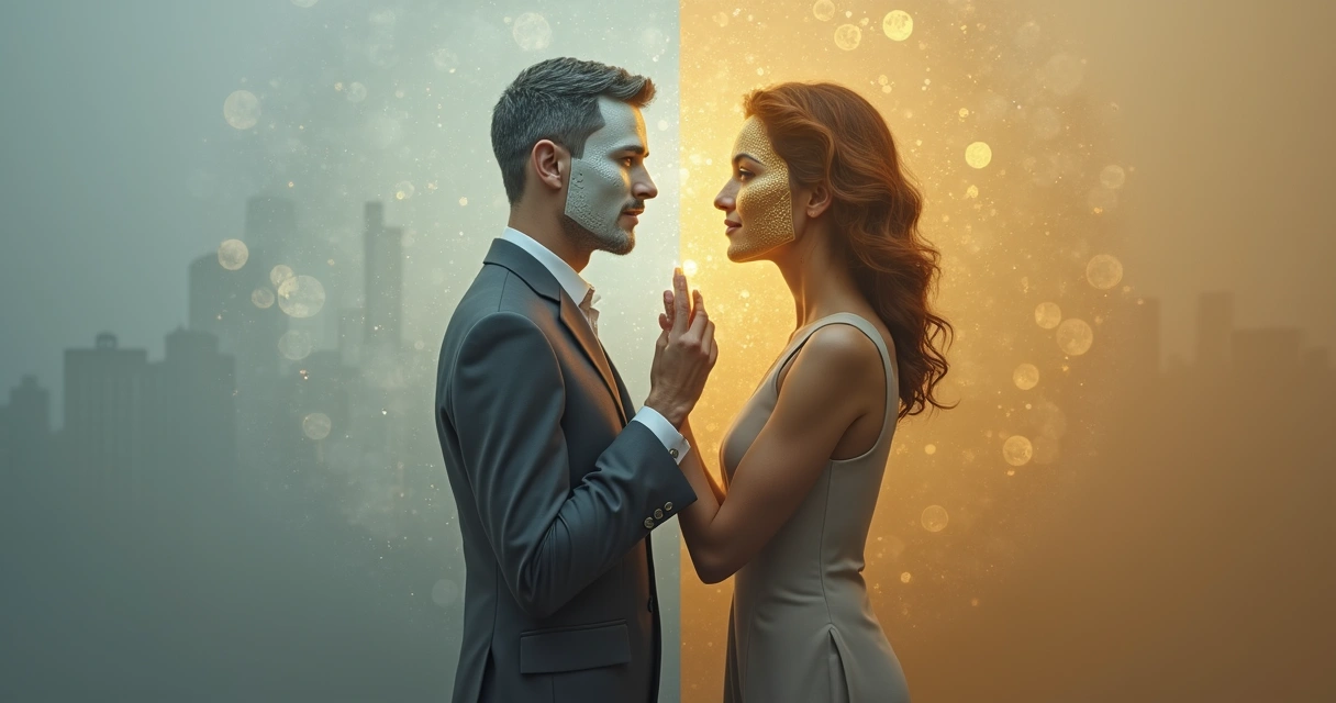 Person removing cultural mask to reveal luminous inner self 