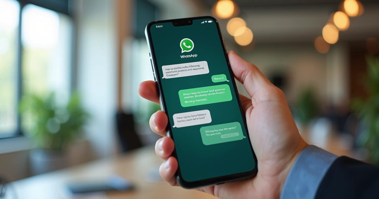 Smartphone screen showing a humanized chatbot conversation on WhatsApp with friendly and personalized responses 