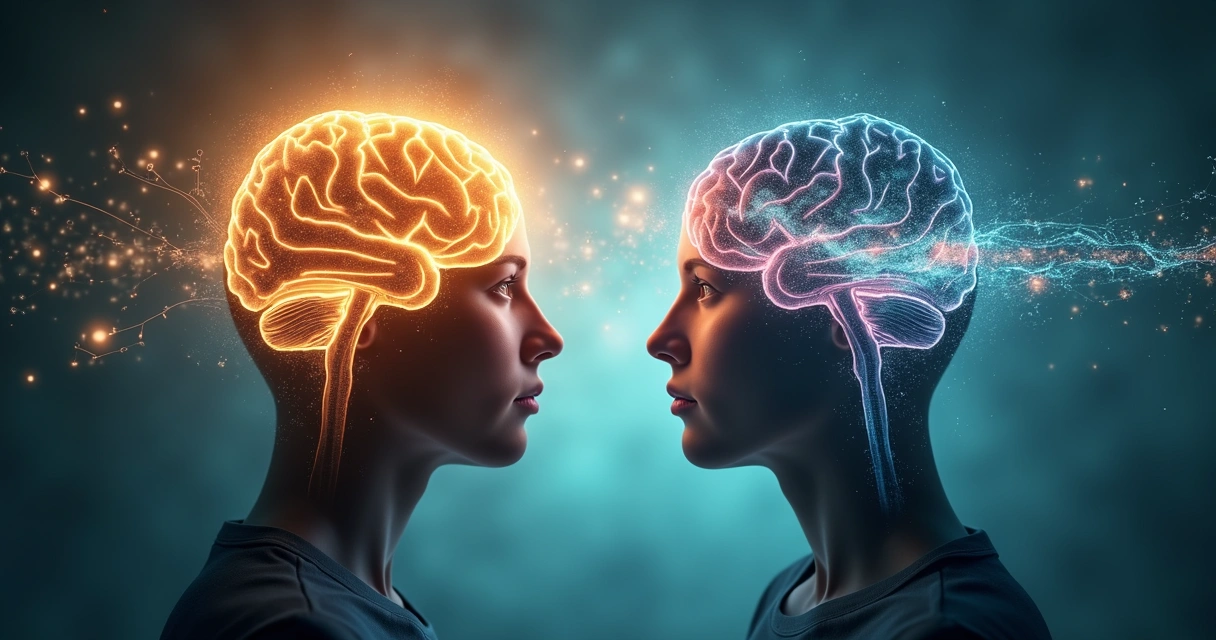 Cérebro humano com cores contrastando estados de humor influenciando escolhas 