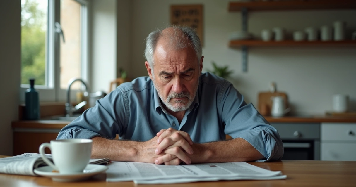 Homem com expressão facial de irritação e cansaço