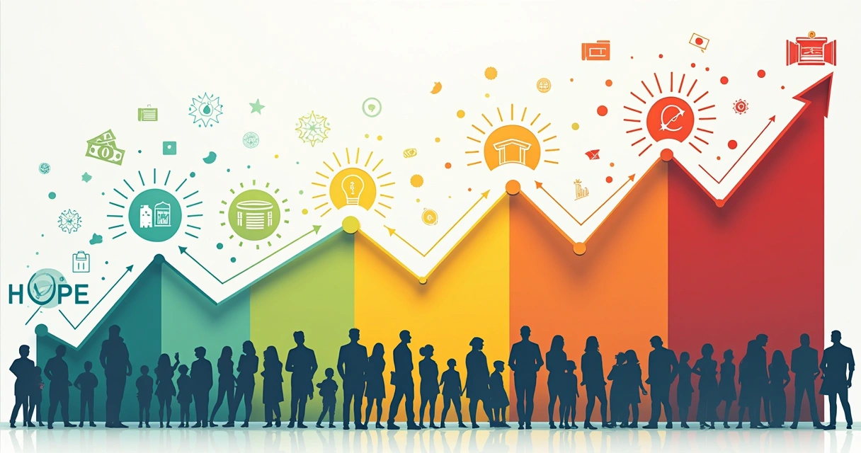 Gráfico mostrando oscilações do mercado financeiro com destaque para picos emocionais coletivos 