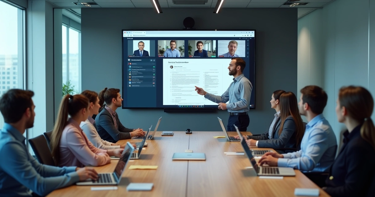 Hybrid team meeting with on-site and remote participants sharing influence