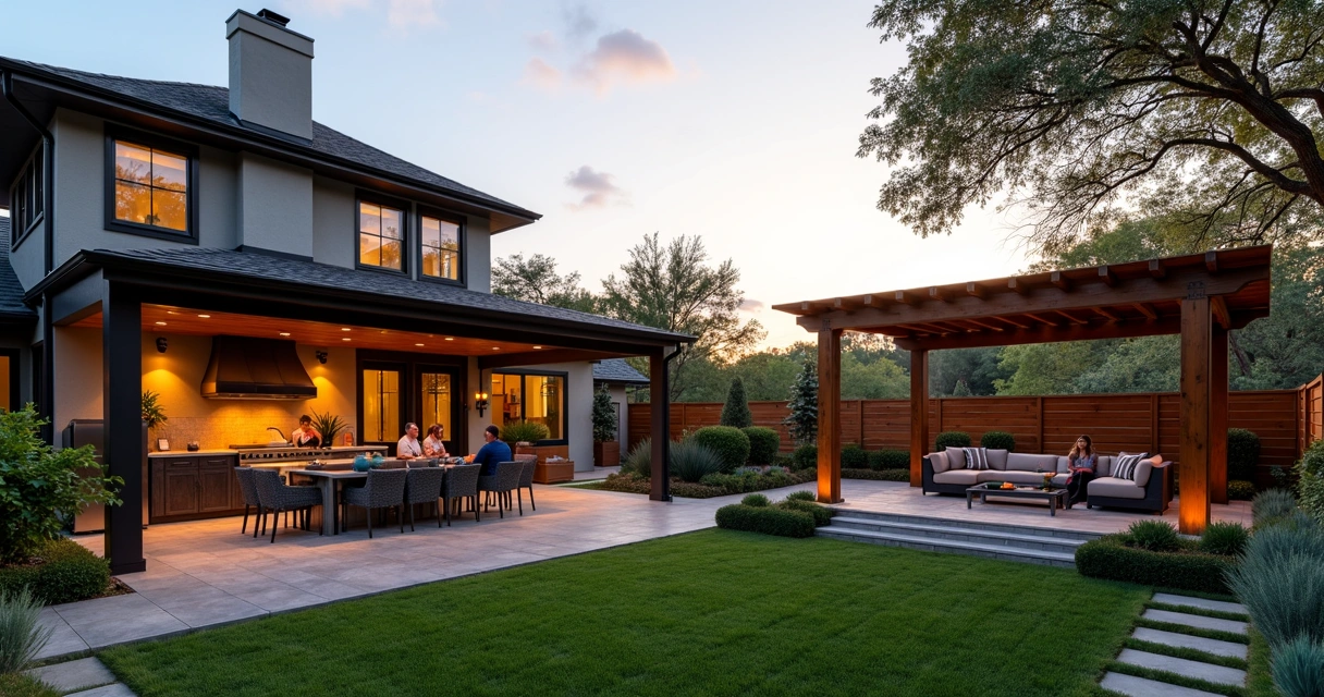 Hybrid patio cover and pergola design in backyard 