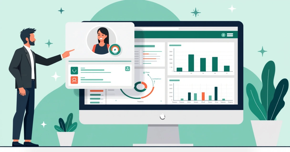 Tela de computador com assistente virtual analisando progresso do projeto 