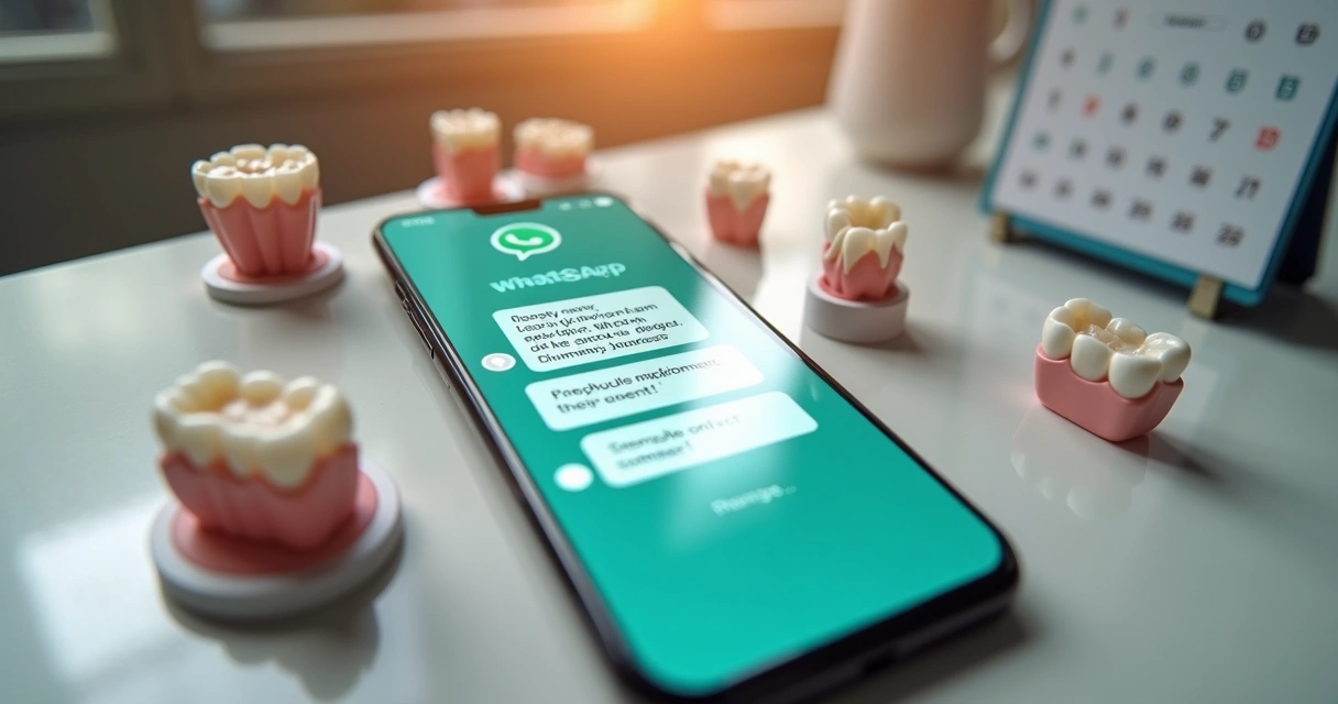 Tela de celular mostrando conversa de IA para agendamento odontológico no WhatsApp 