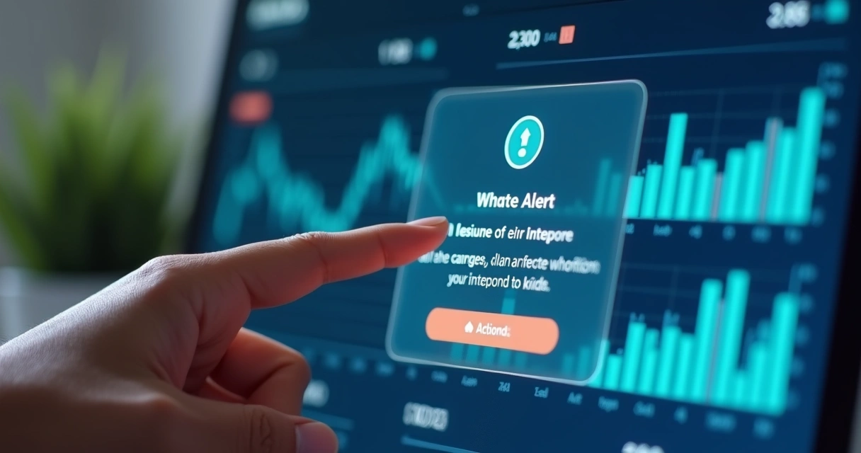 Alerta de IA na tela de ferramenta financeira profissional