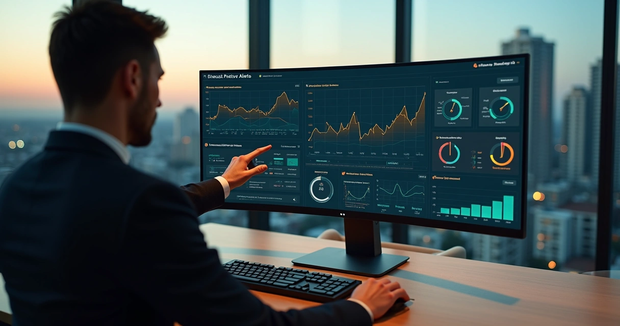 Dashboard com gráficos de IA mostrando alertas preditivos para contratos de aluguel 