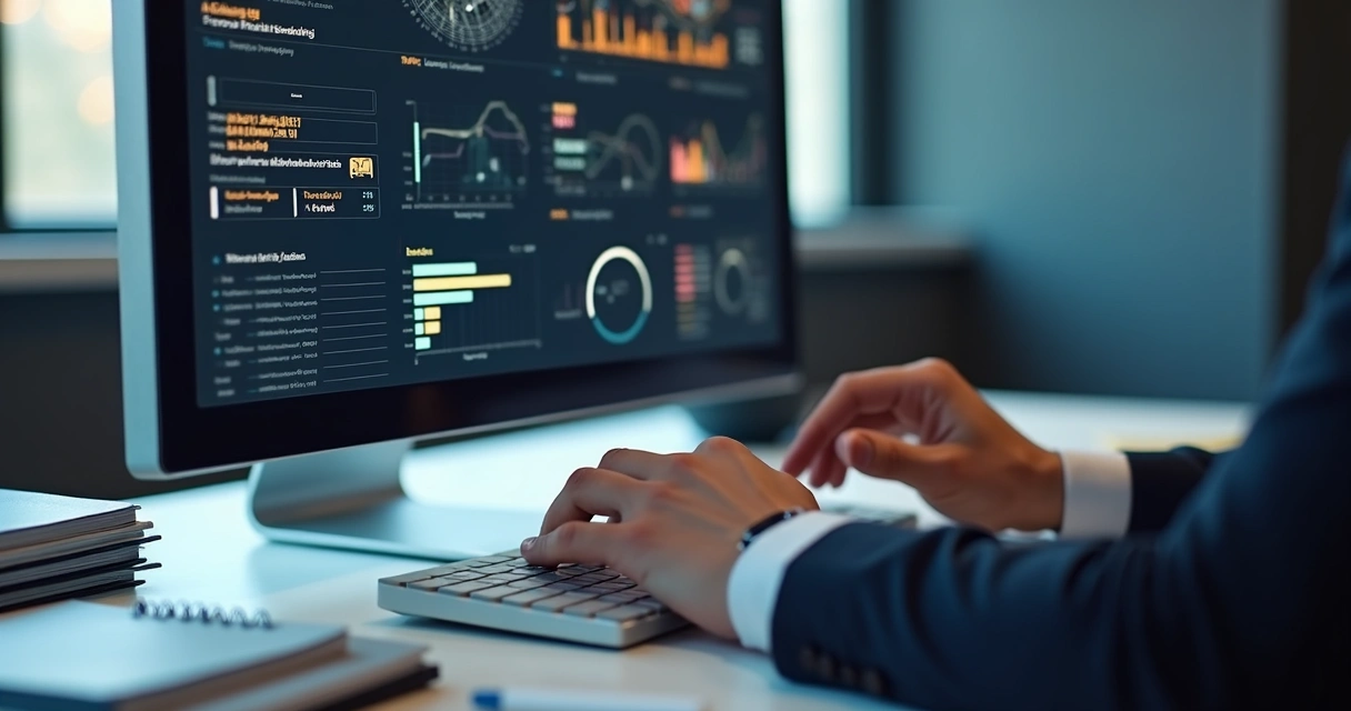 Tela de computador mostrando análise de contratos com gráficos 