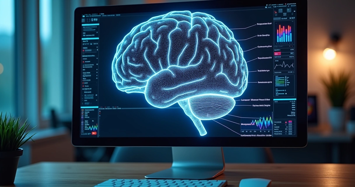 Representation of AI analyzing a video with graphs and highlighted segments.
