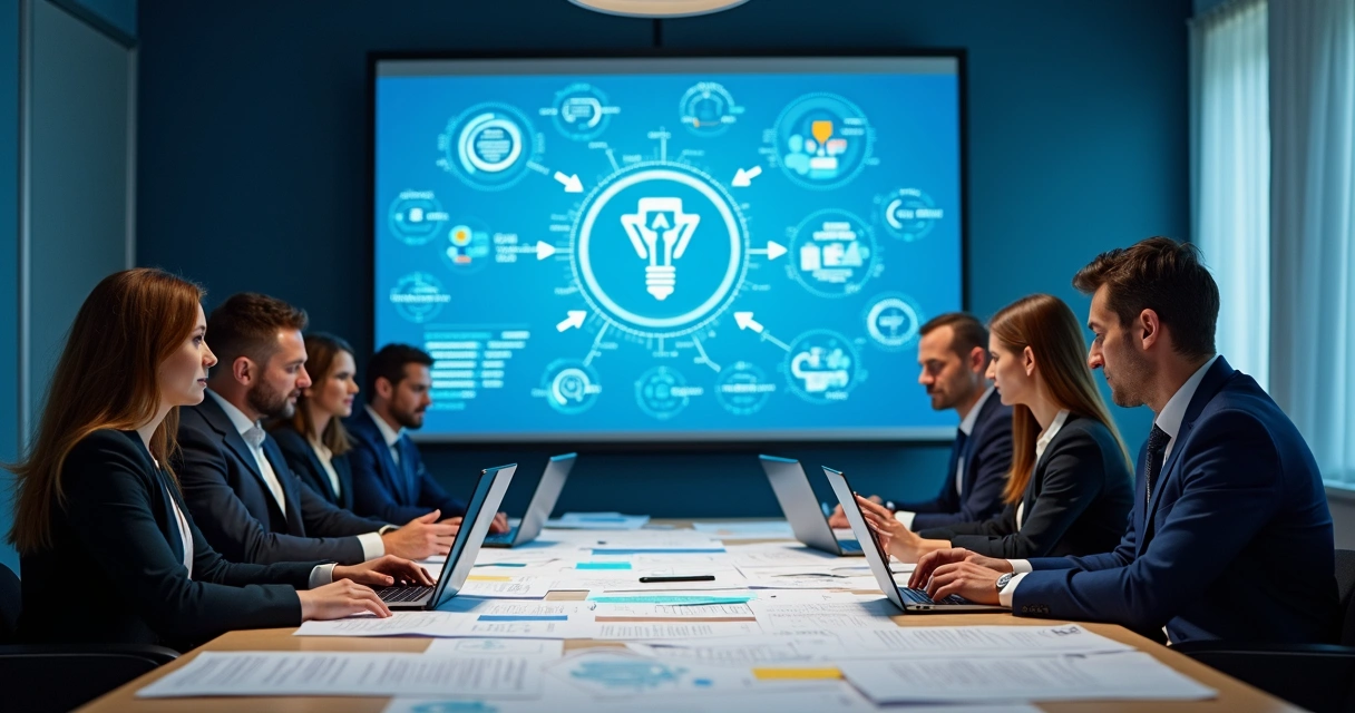 Equipe analisa documentos fiscais e algoritmos de IA exibidos em tela 