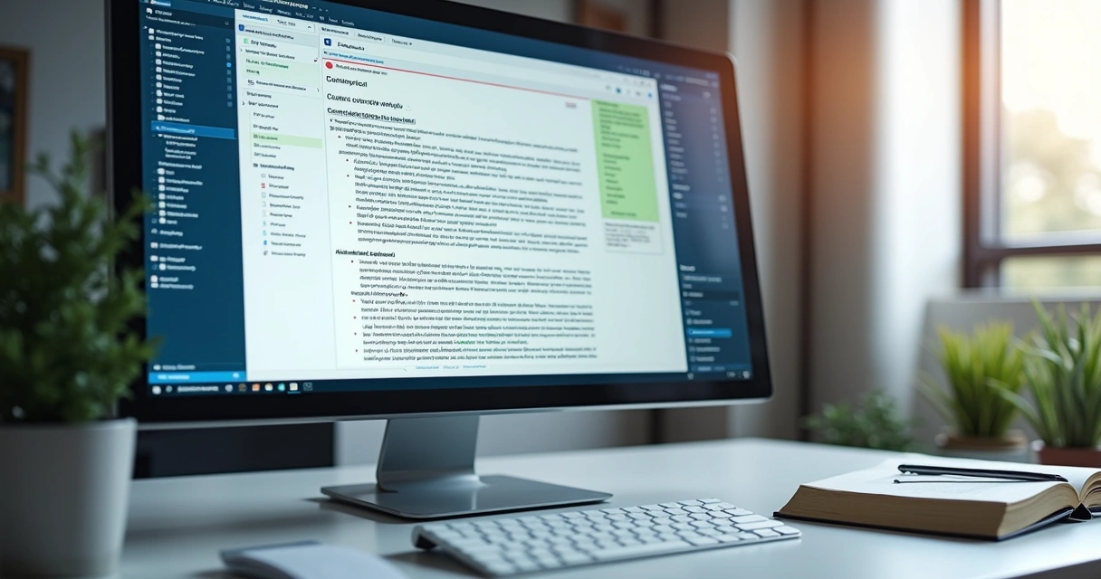 IA analisando documentos jurídicos em tela de computador 