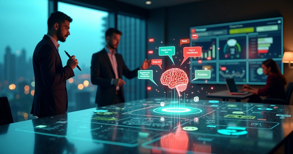 Painel digital mostrando análise de objeções em vendas com vendedor e ícone de IA 