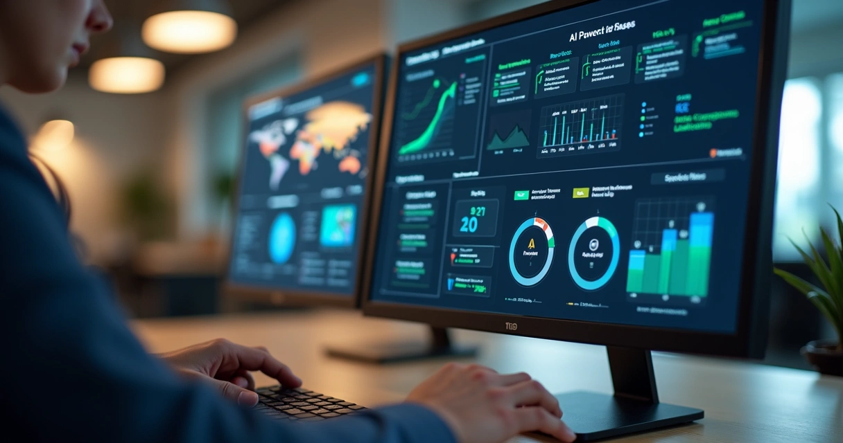 Tela de IA analisando dados imobiliários em computador 