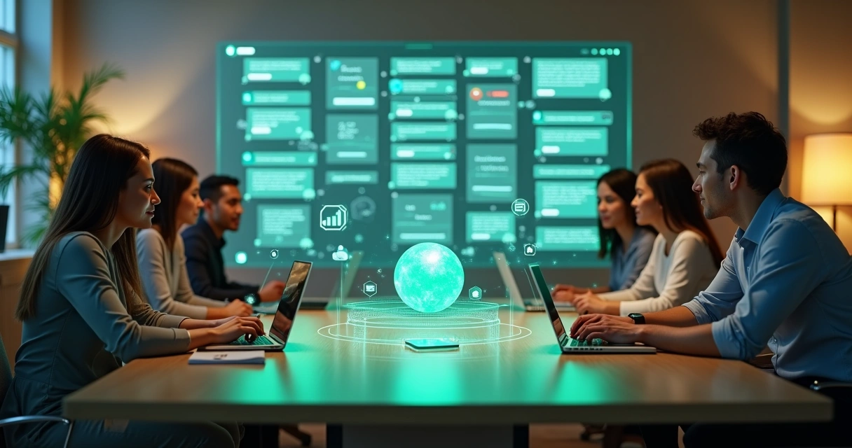 Assistente virtual de IA conectado ao WhatsApp apoiando equipe de atendimento empresarial 